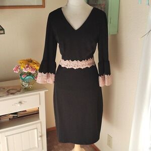 Sangria Little Black Dress With Lace Trim